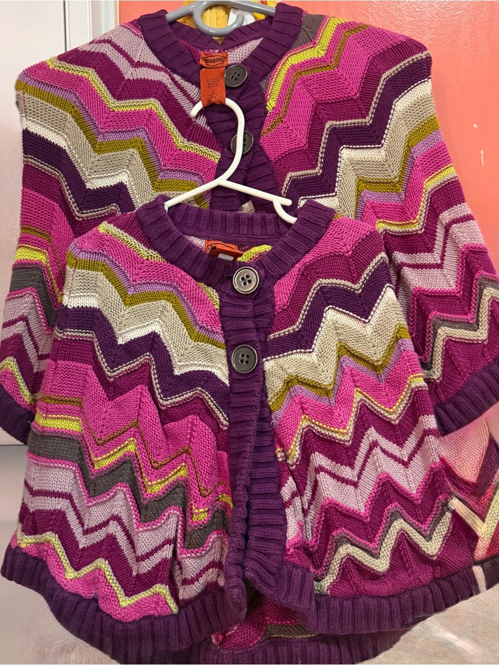 Rare Missoni Pink,Purple Zigzag Knit Capelet matching set for Mom & mini